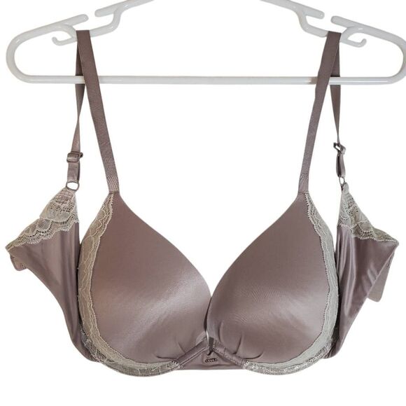 Victoria's Secret Ruched Plunge Gorge Lace Trim Underwire Bra Taupe Size 34DD - Picture 12 of 12